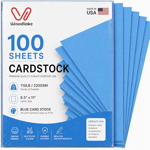 Woodlake Blue Cardstock Printer Paper, 8.5 x 11 Letter Size – 100 Sheets, 110LB Heavyweight Colored Card Stock, For Copy Printing, Invitations, Scrapbooking & Art Projects, Made in USA - size: 110LB-BLUE