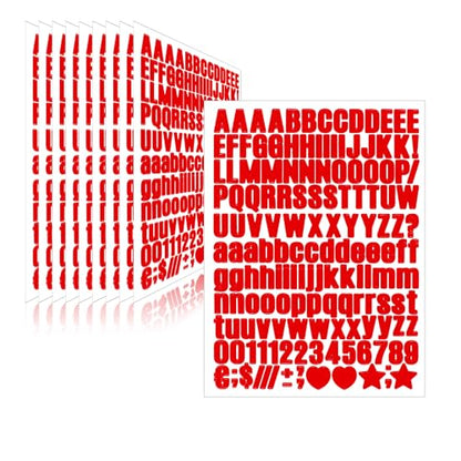 1550 Pcs 10 Sheets Letter Stickers,Self Adhesive Waterproof 1/2 Inch Mailbox Numbers Vinyl Stickers,Alphabet Decals for Water Bottle,Window,Classroom,Car,Laptop,Scrapbook (Red, 0.5 Inch) - color: Red, size: 0.5 Inch