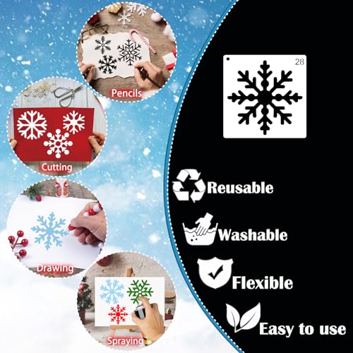 30 Pieces Christmas Snowflake Stencil Reusable Plastic Drawing Painting Stencil Winter Holiday Templates Stencils for Crafts Window Glass Wall Cookies (30 Snowflakes) - style: 30 snowflakes