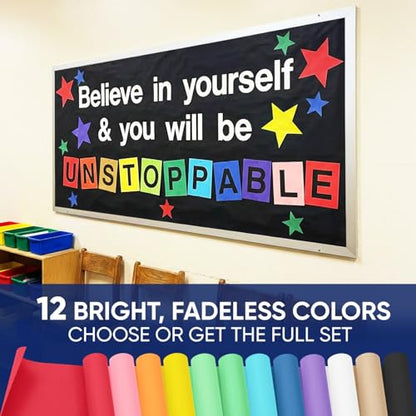 Red Construction Paper Roll 12" x 100 ft – Made in USA – 12" Bulletin Board Paper for Classroom & School, Teachers & Kids - color: Red, size: 12"W x 1200"L