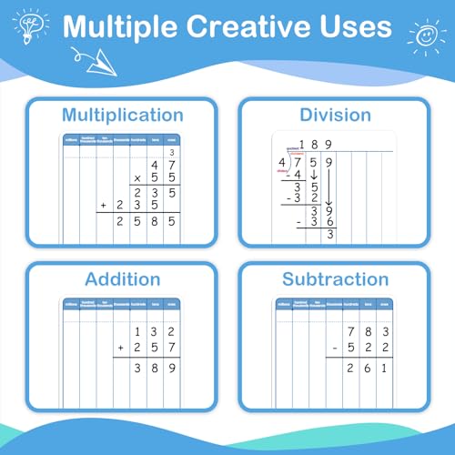 Aizweb 12 Pack Long Division Dry Erase Board Card,12" x 9" Multiplication Small Whiteboard Math Manipulatives for Kids Student Classroom Must Have Homeschool Teacher Supplies Learning Activities - style: 12 Pack Division