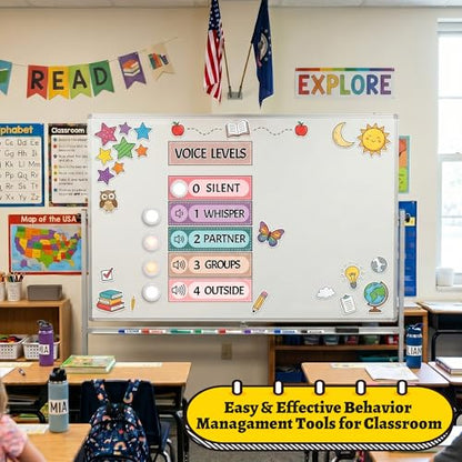 5 Pcs School Push Light and Magnetic Voice Level Poster Sticker, LED Tap Lights Voice Level Chart Noise Monitor Rules for Classroom Teacher Back to School Supplies (Leaf) - color: Leaf