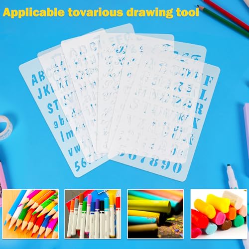 6 PCS Drawing Painting Stencils Scale Template Sets, Alphabet Letter Drawing Painting Stencils Scale Template for Scrapbooking, Card and Craft Projects