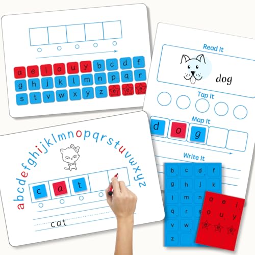 CVC Magnetic Letter Tiles and Spelling Writing Boards Set | 216 ABC Magnets, 6 Magnetic Letter Boards for CVC Literacy Spelling Reading Word Building Phonemic Awareness Practice