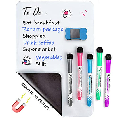 INMORVEN Small White Board Dry Erase Menu Planner, Fridge Whiteboard for Kitchen, 12"X 8" White Board Organizer and Planner with Stain Resistant Technology, Include 1 Eraser, 5 Markers - size: 12"W x 8"H
