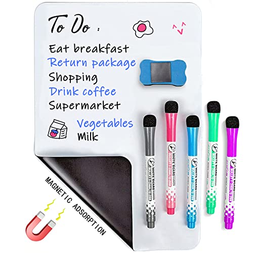 INMORVEN Small White Board Dry Erase Menu Planner, Fridge Whiteboard for Kitchen, 12"X 8" White Board Organizer and Planner with Stain Resistant Technology, Include 1 Eraser, 5 Markers - size: 12"W x 8"H