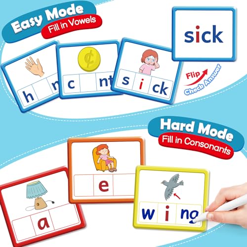Torlam CVCC & CCVC Word Games, Sight Words Flash Cards Spelling Reading Learning Phonics Games for Kids, Speech Therapy Toy, Kindergarten Classroom Must Have Learning Activities Homeschool Supplies - style: CVCC&CCVC