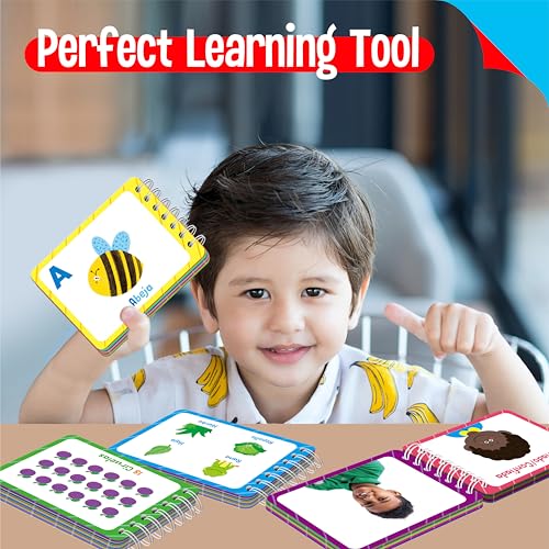 4 Spanish Learning Flipbooks, Double-Sided Printed Mini Book Set, Alphabet A-Z, Number 1-20, Feelings and Emotions, Shapes and Colors Mini Board Books Set, Early Educational Tool for Kids - style: Spanish Learning