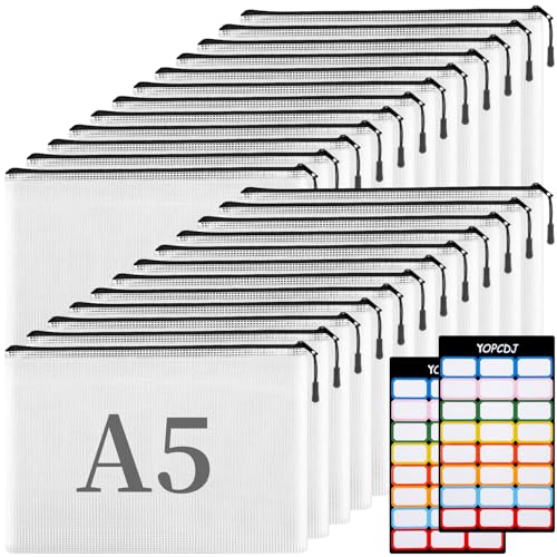 A5 Mesh Zipper Pouch, 24 Pack 9.4" x 6.9" Plastic Zipper Pouches for Organizing, Multipurpose Waterproof Zipper Bags for Travel Office Home Storage, Black - color: Black, size: A5