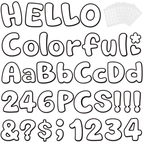 246 Pcs Bulletin Board Letters 4 Inch, Colorful Cutout Letters for Classroom Wall, Poster Board Letter with Adhesive Dot Alphabet Numbers Punctuation for Display School and Classroom Decor (White) - color: White