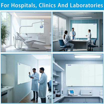 KIZZBY Glass Dry Erase Board - Magnetic Whiteboard, 60"X36" Frameless White Board Clear Glass Boards with Super Strong Magnets, Wall Mounted for Office, Classroom and Home - color: 60"×36" White