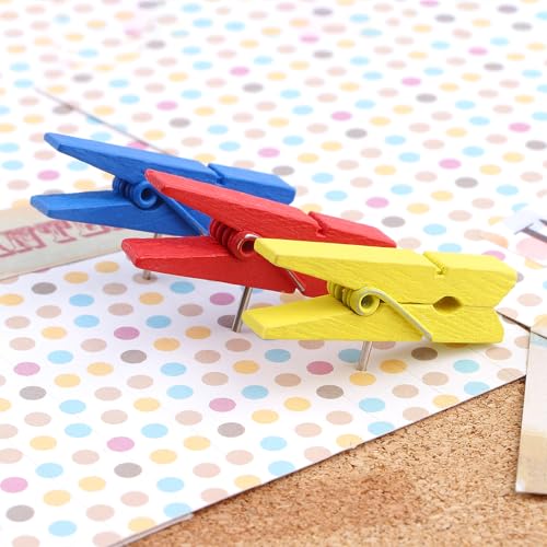 Wooden Push Pin Clips 50 Pcs, Pins Clips Creative Paper Clips with Pins for Cork Board and Photo Wall No Holes for The Paper