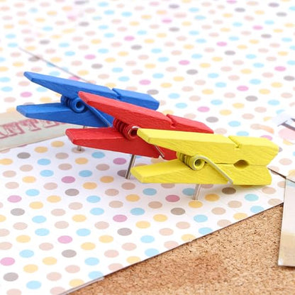 Wooden Push Pin Clips 50 Pcs, Pins Clips Creative Paper Clips with Pins for Cork Board and Photo Wall No Holes for The Paper