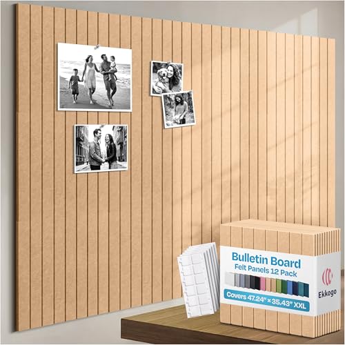 X-Large Cork Board Alternative 12-Pack Felt Bulletin Board Thick and Decorative Pin Board for Home Office Walls 47.24 x 35.43 Inches with 72 Adhesive Tabs - [Soft Camel] - color: Soft Camel