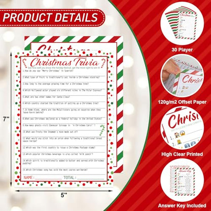 COCHIE 30 Players Christmas Party Games for Adults Family Office Large Groups, Xmas Parties Movies Pictionary Game, Riddle Game, Christmas Trivia Games with Answer Key (Xmas Quiz) - style: XMAS Quiz