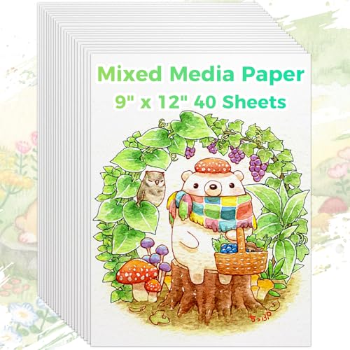 Mixed Media Paper 9" x 12", 40 Sheets (98lb/160gsm) Multipurpose Heavyweight Loose Drawing Art Paper for Sketching, Sketch Book, Gouache, Painting, Sketchbook, Drawing Pad Book, School - size: 9" x 12", 40 sheets, style: loose mixed media drawing paper
