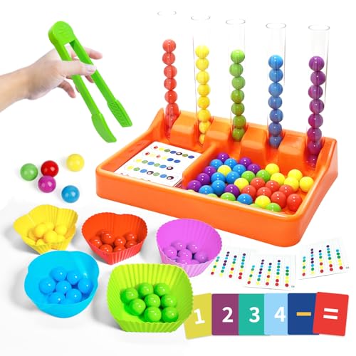 Counting and Color Sorting Kit Toy, Preschool Kindergarten Learning Activities, Math Manipulatives Supplies Matching Games, Fine Motor Skills, Educational Montessori Toys for Kids 3 4 5 6 7 8 Year Old - color: B-multicolor