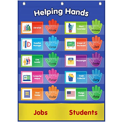ABCxGOOD Helping Hands Pocket Chart,Classroom Jobs and Management Pocket Chart, Preschool Classroom Must Haves Supplies, Great for Classroom Homeschool. (Blue, 29"*20.5") - color: Blue, size: 29"*20.5"