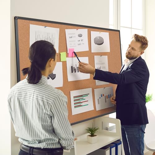 Extra Large Cork Bulletin Board 60" X 48", Black Aluminum Framed 5'x4' Corkboard for Wall, Wall Mounted Notice Pin Board with 18 Push Pins for School, Home & Office - size: 60" x 48"