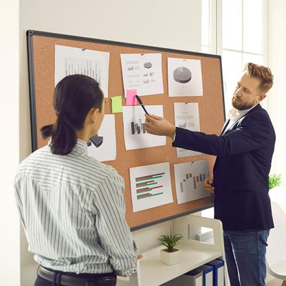 Extra Large Cork Bulletin Board 60" X 48", Black Aluminum Framed 5'x4' Corkboard for Wall, Wall Mounted Notice Pin Board with 18 Push Pins for School, Home & Office - size: 60" x 48"