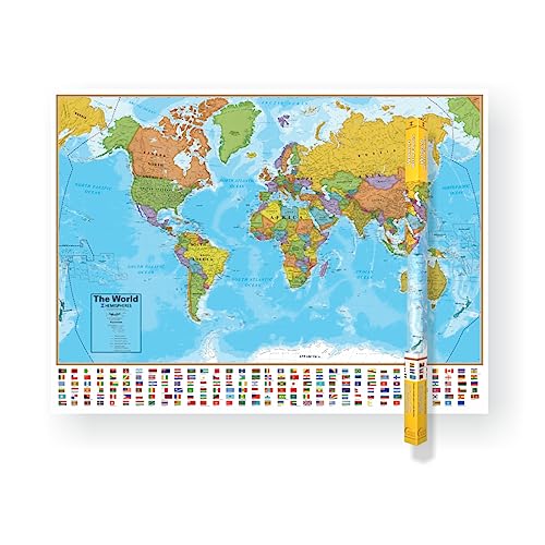 Waypoint Geographic Blue Ocean Series World Wall Map, Laminated World Map Poster, Educational Wall Art For Home, Classroom, or Office, Unique Gifts, 51” x 38”