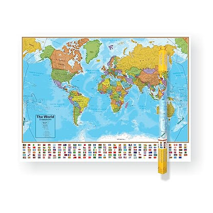 Waypoint Geographic Blue Ocean Series World Wall Map, Laminated World Map Poster, Educational Wall Art For Home, Classroom, or Office, Unique Gifts, 51” x 38”