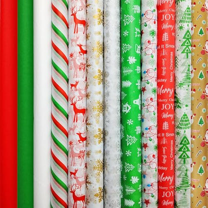 AORZIT 20x20 Inch Tissue Paper - Xmas Gift Wrapping Paper Bulk 50 Pack, 5 Assorted Designs for Gift Wrapping Boxes, DIY Crafts, Birthday & Holiday Decoration