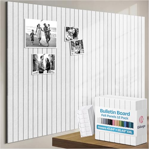 X-Large Cork Board Alternative 12-Pack Felt Bulletin Board Thick and Decorative Pin Board for Home Office Walls 47.24 x 35.43 Inches with 72 Adhesive Tabs - [White] - color: White