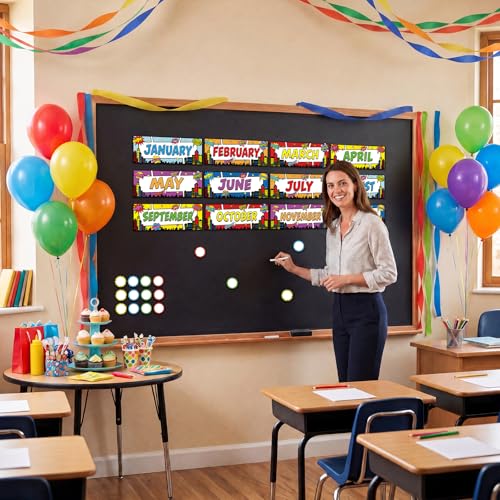 Zonon 48 Pcs Months of The Year Bulletin Board Set 12 Classroom Holiday Monthly Headliners with 36 Confetti Cutouts Seasonal Monthly Bulletin Board Borders Decoration for Classroom(Hero Style) - style: Hero Style