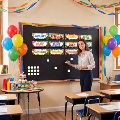 Zonon 48 Pcs Months of The Year Bulletin Board Set 12 Classroom Holiday Monthly Headliners with 36 Confetti Cutouts Seasonal Monthly Bulletin Board Borders Decoration for Classroom(Hero Style) - style: Hero Style