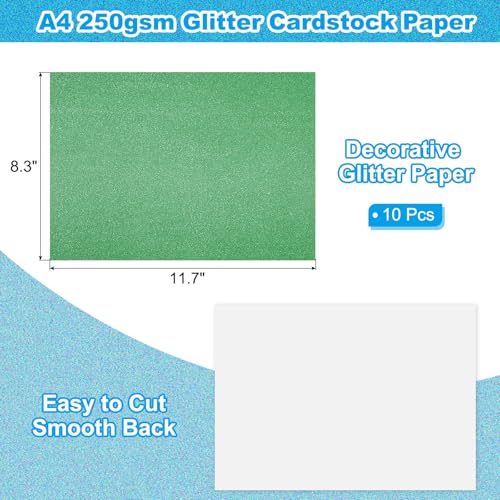 PATIKIL 10 Sheets Green Glitter Cardstock Paper, A4 250gsm Rectangle Premium Sparkly Paper for Scrapbook Card Making DIY Art Projects Wedding Party - color: Green, size: A4