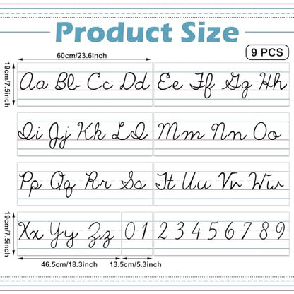 Set of 9 Cursive Writing Bulletin Board Cursive Alphabet Wall Strip for Teacher Supplies, Classroom Teaching Tool, Homeschooling, Kids Education(Simple) - style: Simple