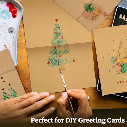 Goefun Brown Kraft Blank Cards and Envelopes 5x7, A7 Envelopes Self Seal with Folded Brown Cardstock 5x7 100 Pack for Invitations, Wedding, Birthday, DIY Greeting Cards & All Occasions - color: Brown, size: 5x7