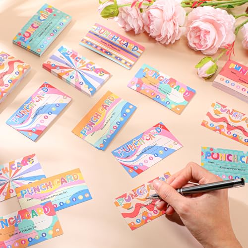 Fumete 400 Pcs Punch Cards for Classroom Reward Cards Behavior Incentive Loyalty Awards for Kids Students Teachers School Business, 8 Styles, 3.5 x 2 in(10 Bright Punches Style) - style: 10 Bright Punches Style
