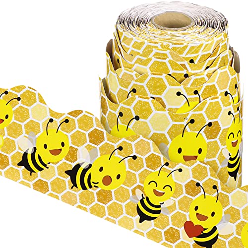 Panelee Bee Dazzle Border 68.9 Feet Bulletin Board Border Butterflies Flowers Bee Space Inspirational Cute Decor for Classroom Bulletin Boards Chalkboard Wall Decor - style: Bee