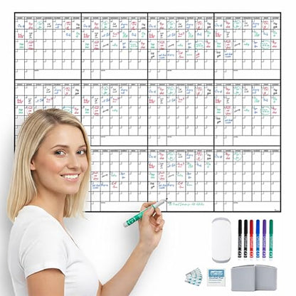 Yearly Large Dry Erase Calendar for Wall 36x48, 12 Office Annual, Erasable Month, Rolled Whiteboard White Board, Year Calendar Planner Giant Family for Dry Undated Classroom Erase Wall Reusable - size: 12 Month Large (36 x 48 inch)