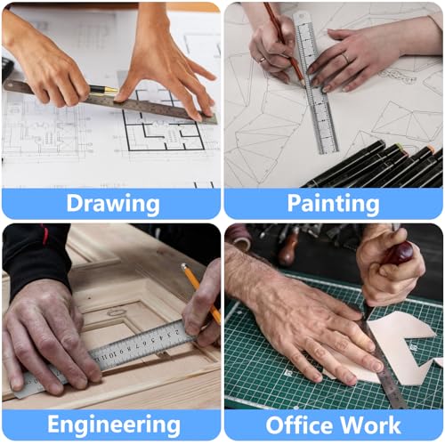 DTDNZKN 3 Pack Stainless Steel Ruler Set - Includes 6 inch (15 cm), 8 inch (20 cm), and 12 inch (30 cm) with SAE & Metric Measurements - for Drawing, Home, Office, and Engineering Use