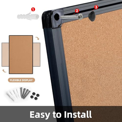 Extra Large Cork Bulletin Board 96" X 48", Black Aluminum Framed 8'x4' Corkboard for Wall, Wall Mounted Notice Pin Board with 18 Push Pins for School, Home & Office - size: 96" x 48"