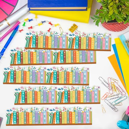 BeYumi Wildflower Bookshelf Border Trim - 65ft Back to School Floral Books Rolled Border Trim Bookshelf Bulletin Board Set Library Classroom Office Chalkboard Kindergarten Home Wall Party Decoration - style: Wildflower Bookshelf
