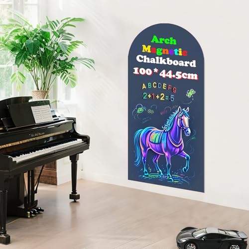 Magnetic Arch Wall Decal 39.3"x17.5" Chalkboard Contact Paper Peel and Stick Self Adhesive Magnetic Wall Board Sticker with 36 Magnet Letters for Home Offices Chalkboard Wallpaper Roll - color: Blue