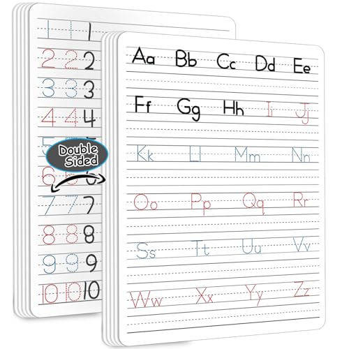 24Pcs Handwriting Practice Double Sided Cardboard for Student ABC Alphabet Tracing Dry Erase Whiteboard Letters Numbers Writing Paper Cardboard for Teacher Teaching Tool Portable Learning 12" x 9" - style: ABC Alphabet Tracing & Numbers