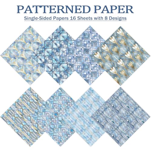 PRSTINCOL Scrapbook Paper,16 Sheets 6 x 6 Inch Blue Windowpane Style Scrapbook Supplies,Single-Sided Vivid Origami Decoupage Paper for DIY Crafts, Card Making, Art Journaling - color: Blue_Windowpane
