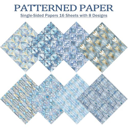 PRSTINCOL Scrapbook Paper,16 Sheets 6 x 6 Inch Blue Windowpane Style Scrapbook Supplies,Single-Sided Vivid Origami Decoupage Paper for DIY Crafts, Card Making, Art Journaling - color: Blue_Windowpane