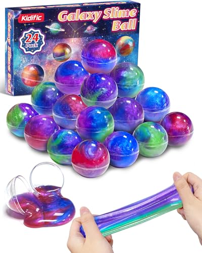 24 Pack Galaxy Slime Party Favors, Non-Sticky, Stress Relief Treasure Box Toys for Classroom Prizes Party Supplies, Student Gifts Goodie Bags Stocking Stuffers for Kids Boys Girls - style: Aurora