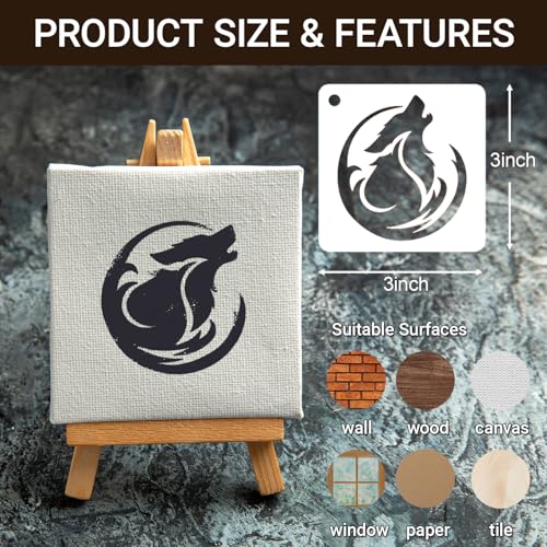 Wolf Stencils for Painting, 56PCS 3" Plastic Stencils for Crafts Reusable, Wildlife & Forest Scene Patterns, for Canvas Art, Wood Signs, Journal, Fabric Painting, Wall Decor & DIY Gift Projects - style: Wolf