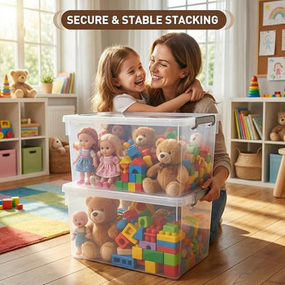 Citylife 48 Qt Ultra-Thick (3.82mm) Clear Plastic Storage Bins with Lids, 6-Pack Stackable Straight-Wall Closet Organizers with Honeycomb Base & Pinch-Free Latches for Garage, Clothes & Holiday Decor - size: 48 QT, style: 6 Pack