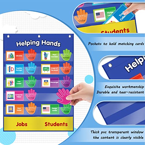 ABCxGOOD Helping Hands Pocket Chart,Classroom Jobs and Management Pocket Chart, Preschool Classroom Must Haves Supplies, Great for Classroom Homeschool. (Blue, 29"*20.5") - color: Blue, size: 29"*20.5"