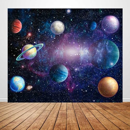 Outer Space Backdrop Starry Galaxy Banner for Baby Boys Girls Planet Theme Birthday Party, 118"x95.6" Nebula Photography Background Photoshoot Decorations Photo Studio Props Cake Table Decor - size: 118"x95.6"