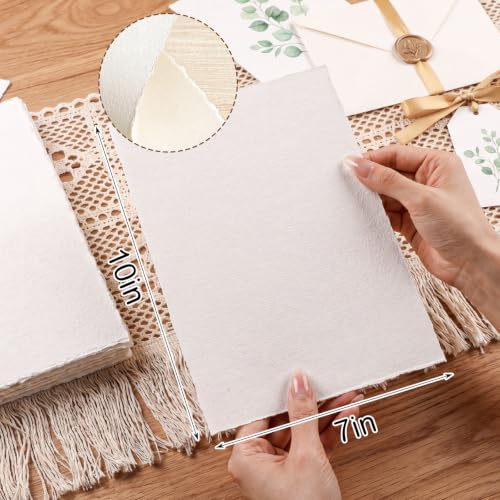 50 Sheets Deckled Edge Paper, 160 GSM Handmade Paper Rough/Textured Watercolor Paper for Wedding Invitations, Cards, Crafts(7x10 Inch) - size: 7x10 Inch