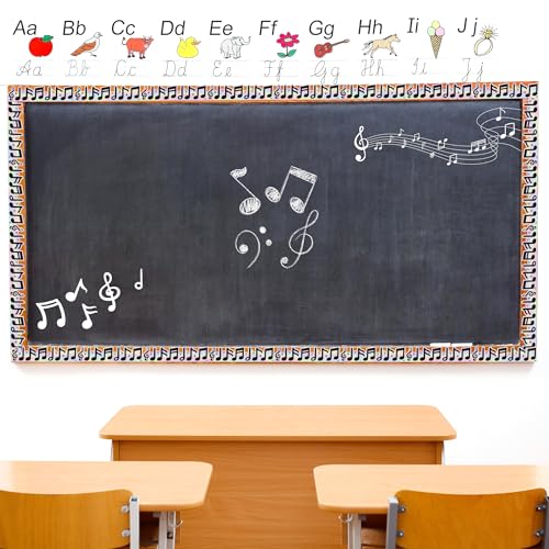 BeYumi Music Notes Border Trim - 65ft Back to School Musical Notes Holographic Straight Rolled Border Trim Iridescent Music Themed Bulletin Board Set Classroom Office Chalkboard Door Party Decoration - style: Musical Notes